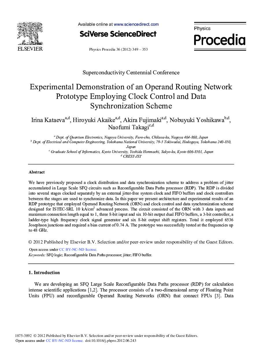 Experimental Demonstration of an Operand Routing Network Prototype Employing Clock Control and Data Synchronization Scheme