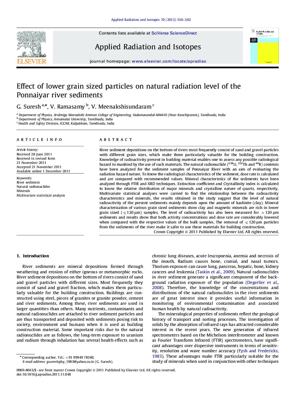 Effect of lower grain sized particles on natural radiation level of the Ponnaiyar river sediments