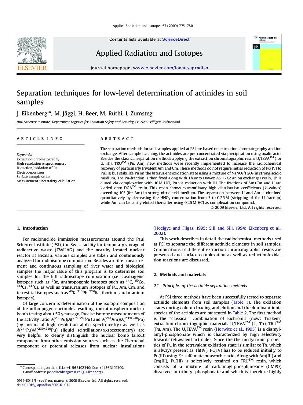 Separation techniques for low-level determination of actinides in soil samples