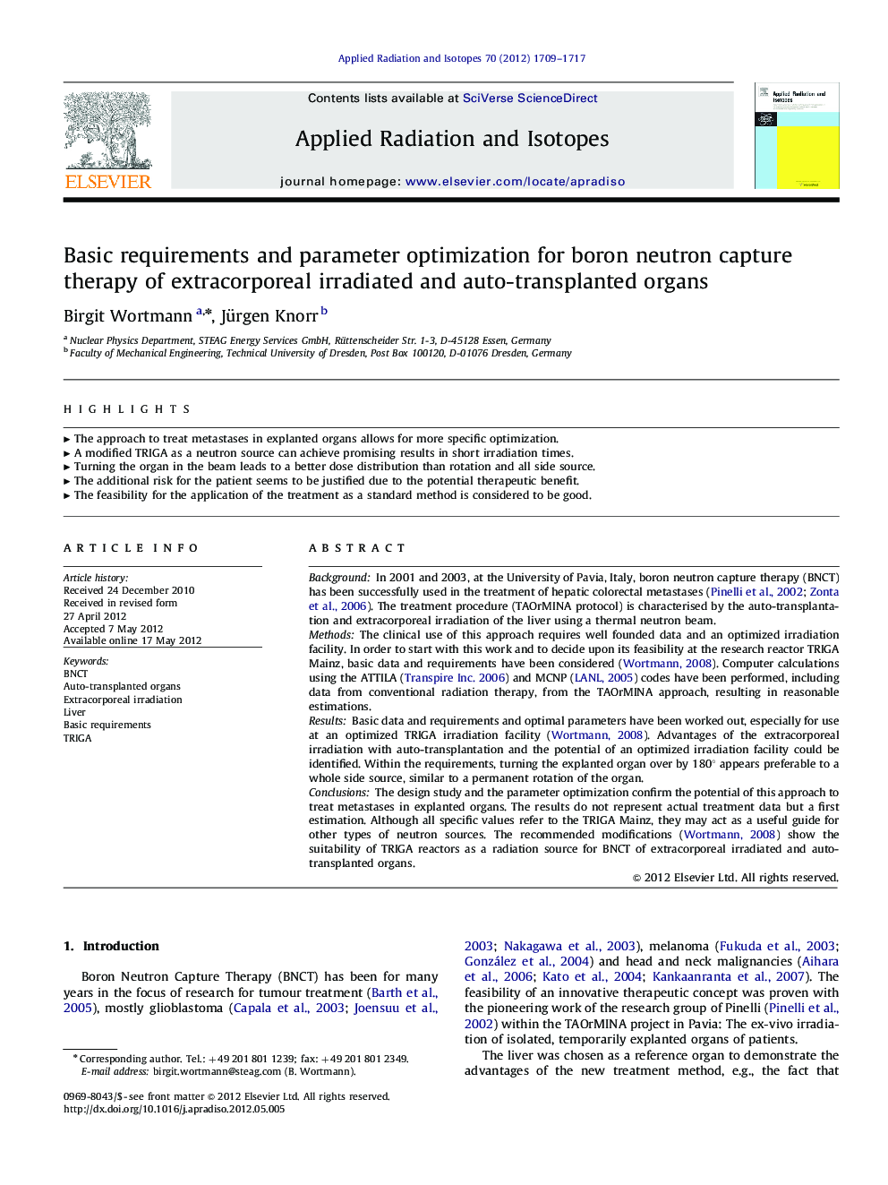 Basic requirements and parameter optimization for boron neutron capture therapy of extracorporeal irradiated and auto-transplanted organs