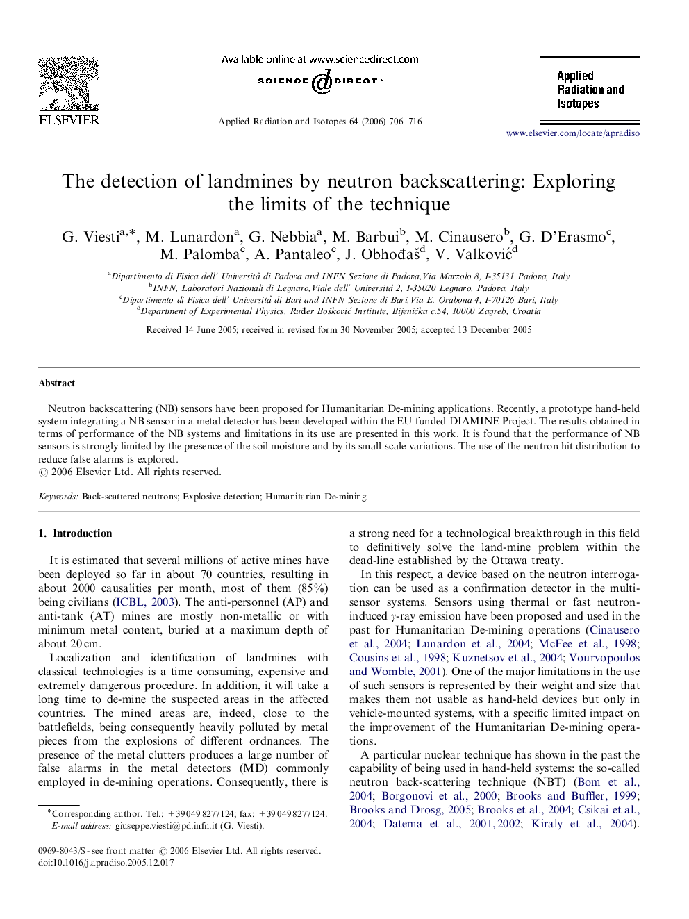 The detection of landmines by neutron backscattering: Exploring the limits of the technique