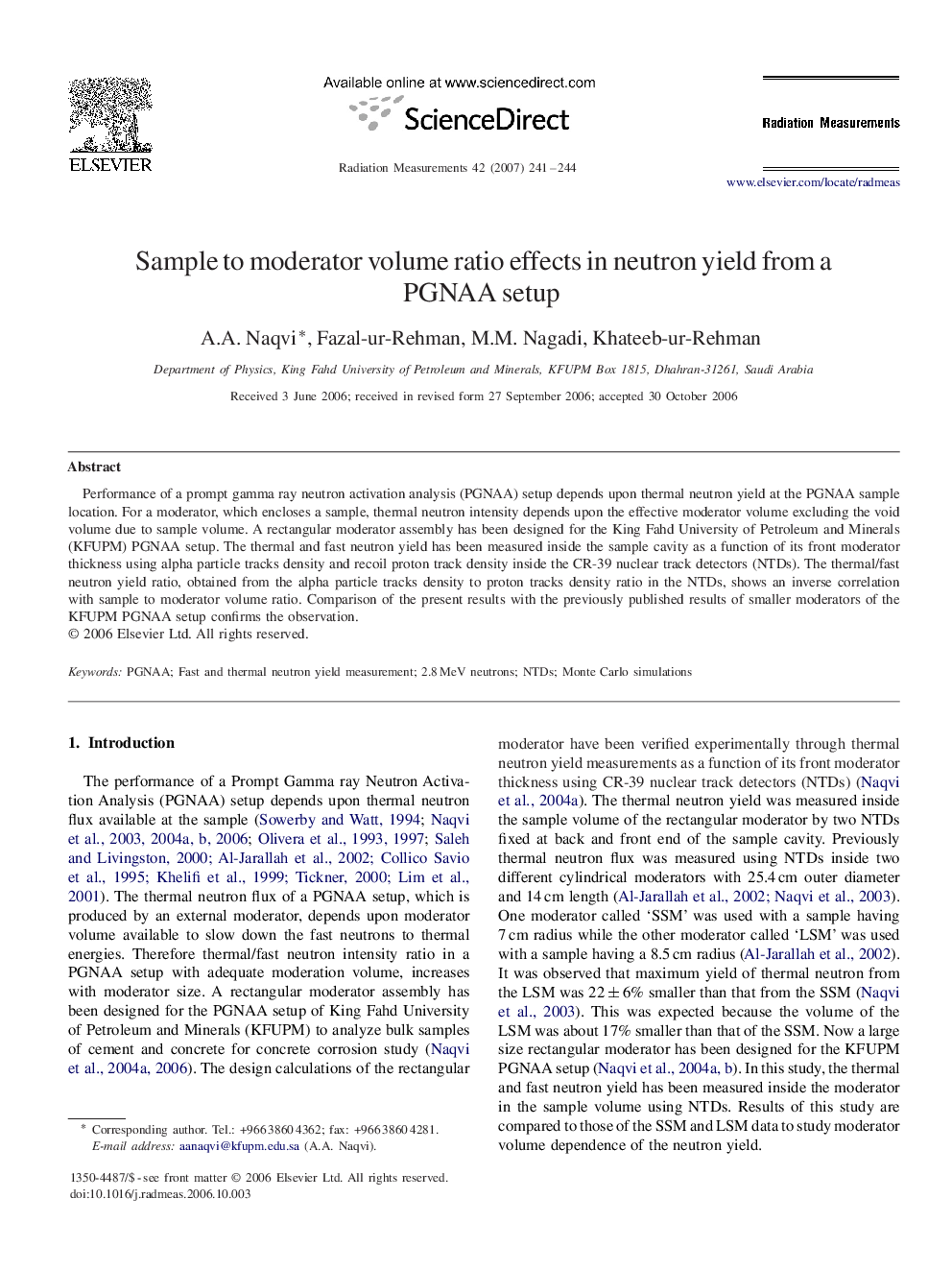 Sample to moderator volume ratio effects in neutron yield from a PGNAA setup