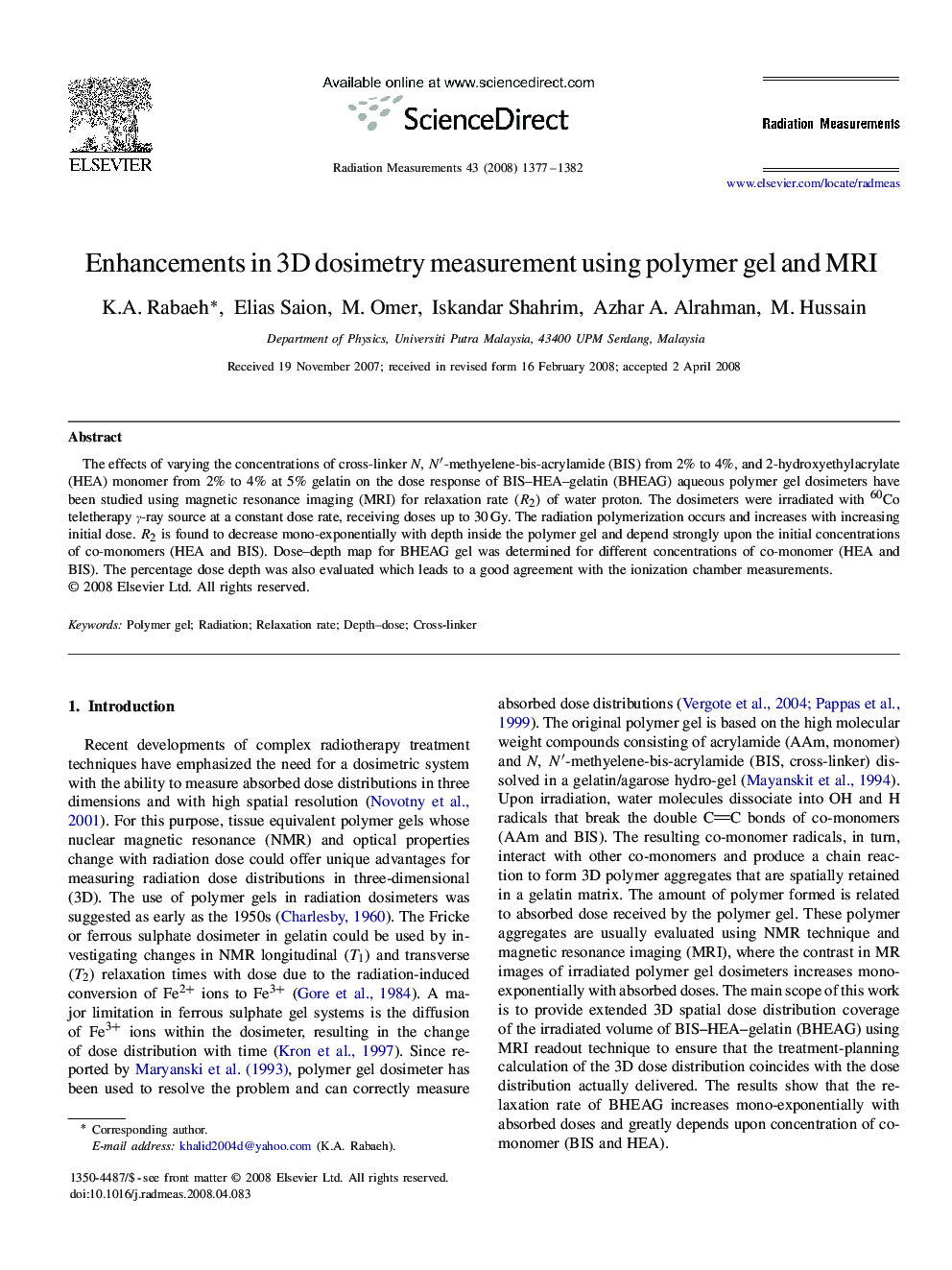 Enhancements in 3D dosimetry measurement using polymer gel and MRI
