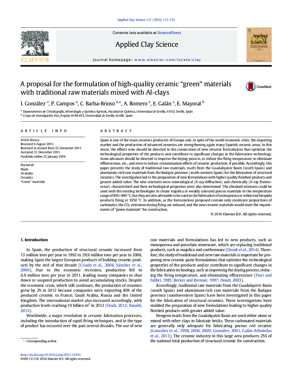 A proposal for the formulation of high-quality ceramic “green” materials with traditional raw materials mixed with Al-clays