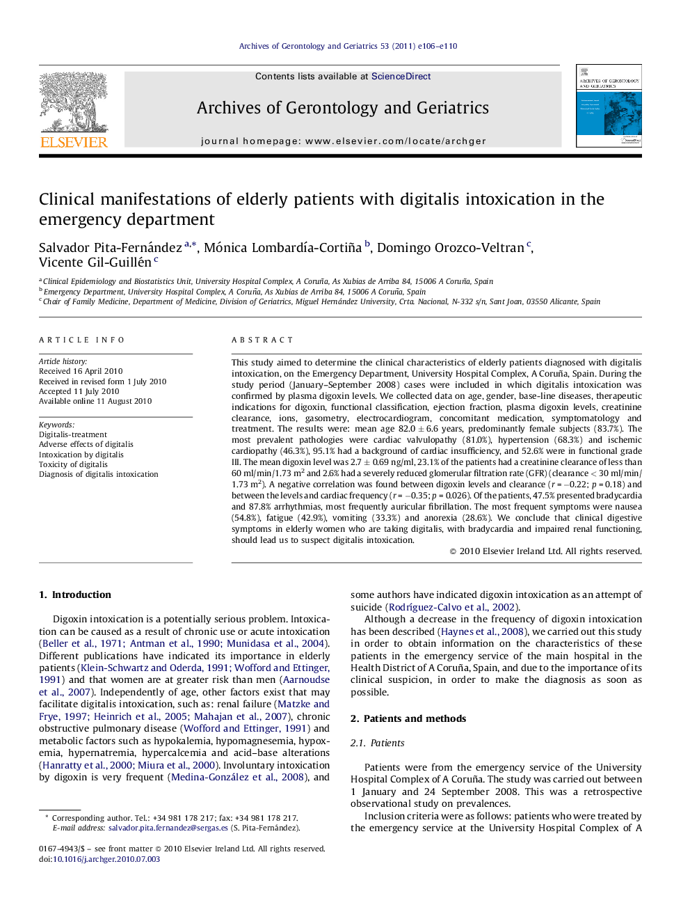 Clinical manifestations of elderly patients with digitalis intoxication in the emergency department