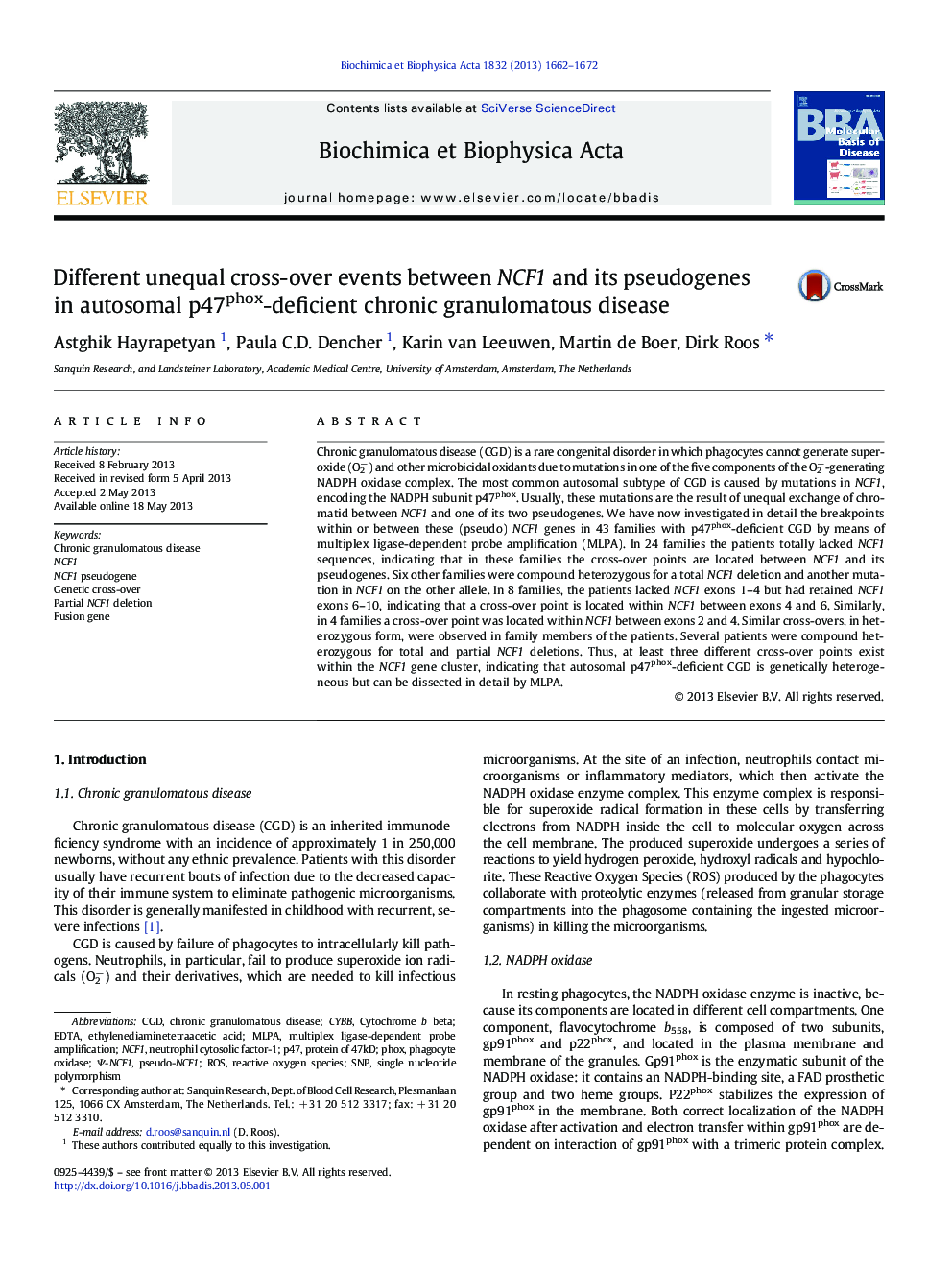 Different unequal cross-over events between NCF1 and its pseudogenes in autosomal p47phox-deficient chronic granulomatous disease