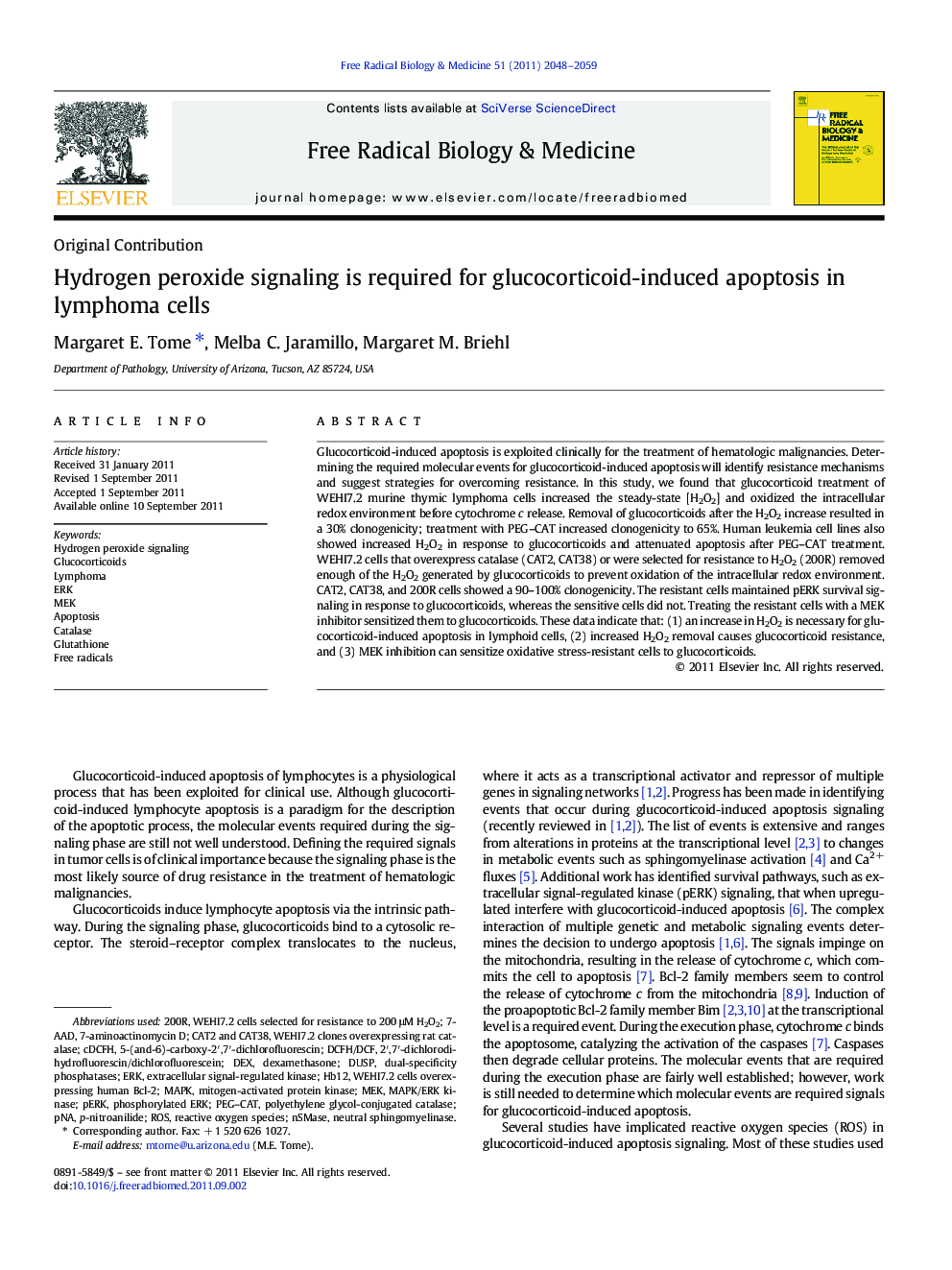 Hydrogen peroxide signaling is required for glucocorticoid-induced apoptosis in lymphoma cells