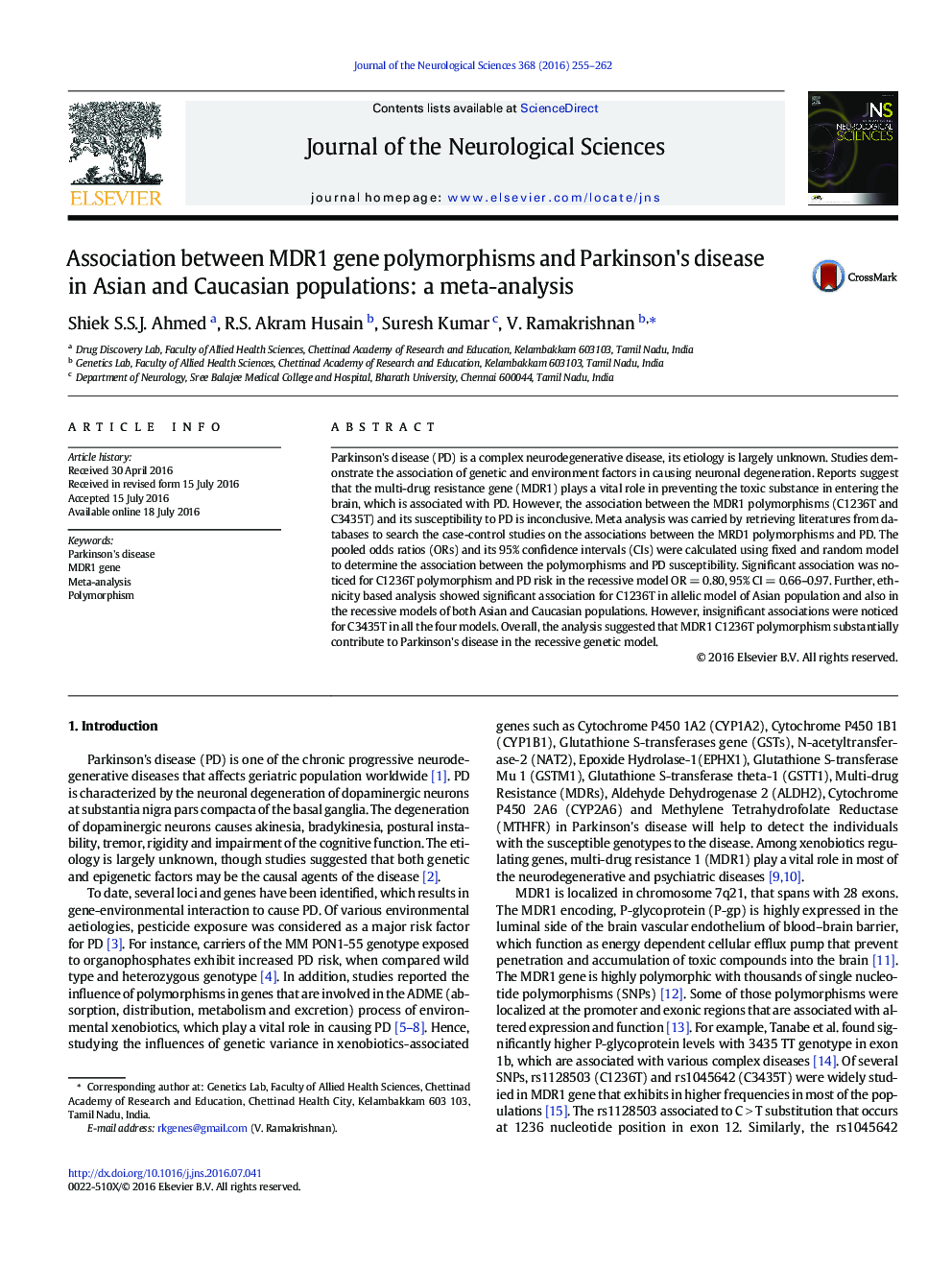 Association between MDR1 gene polymorphisms and Parkinson's disease in Asian and Caucasian populations: a meta-analysis