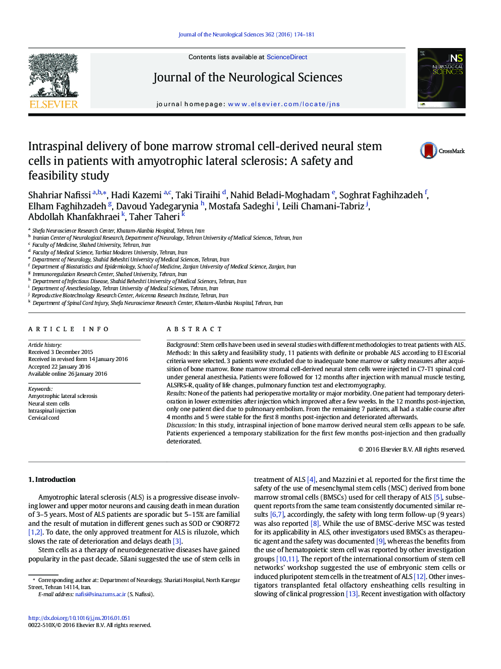Intraspinal delivery of bone marrow stromal cell-derived neural stem cells in patients with amyotrophic lateral sclerosis: A safety and feasibility study