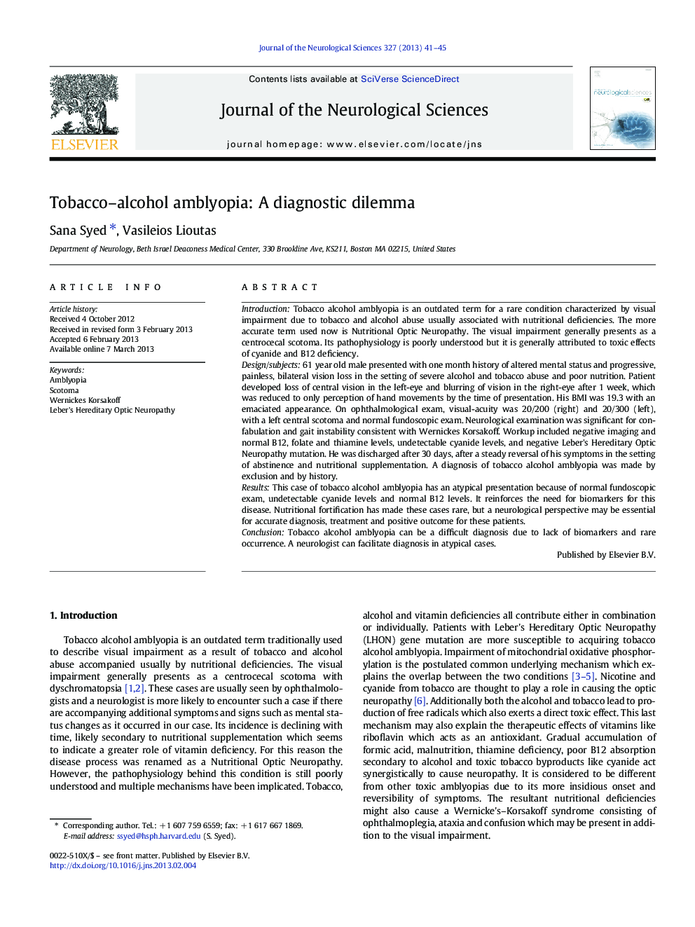 Tobacco–alcohol amblyopia: A diagnostic dilemma