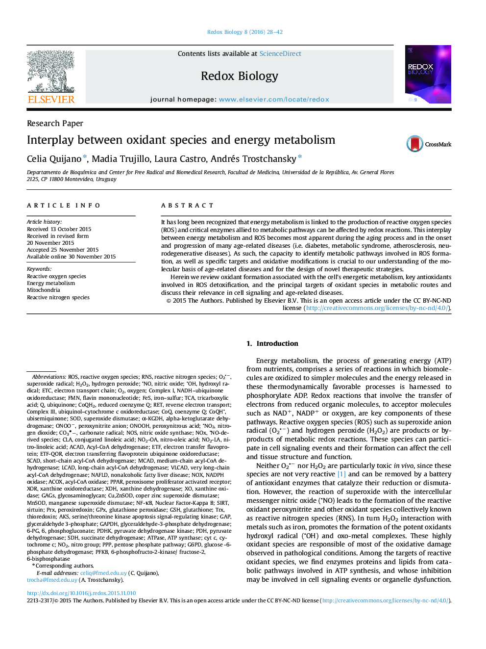 تعامل بین گونه های اکسیدان و متابولیسم انرژی 