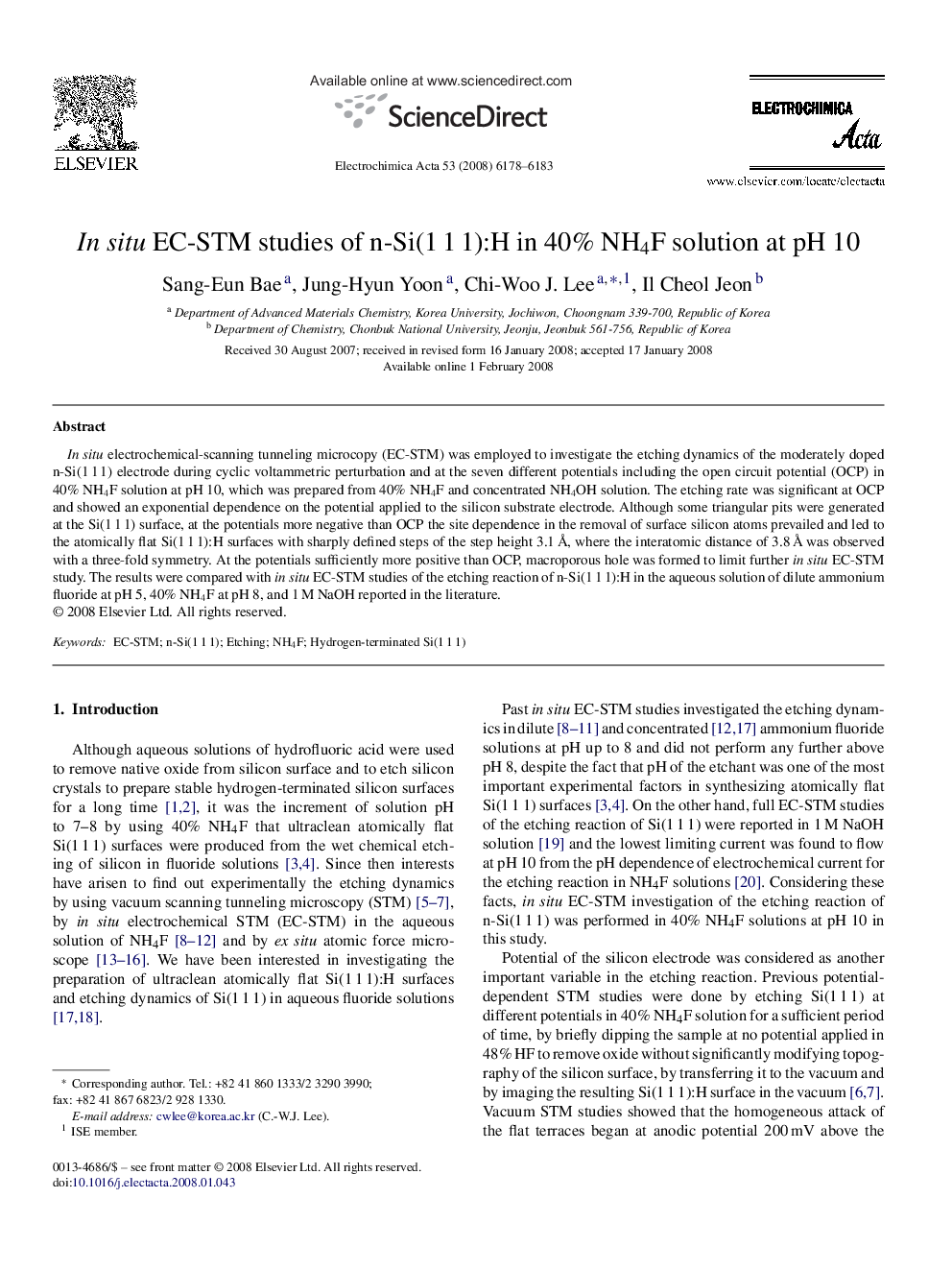 In situ EC-STM studies of n-Si(1 1 1):H in 40% NH4F solution at pH 10