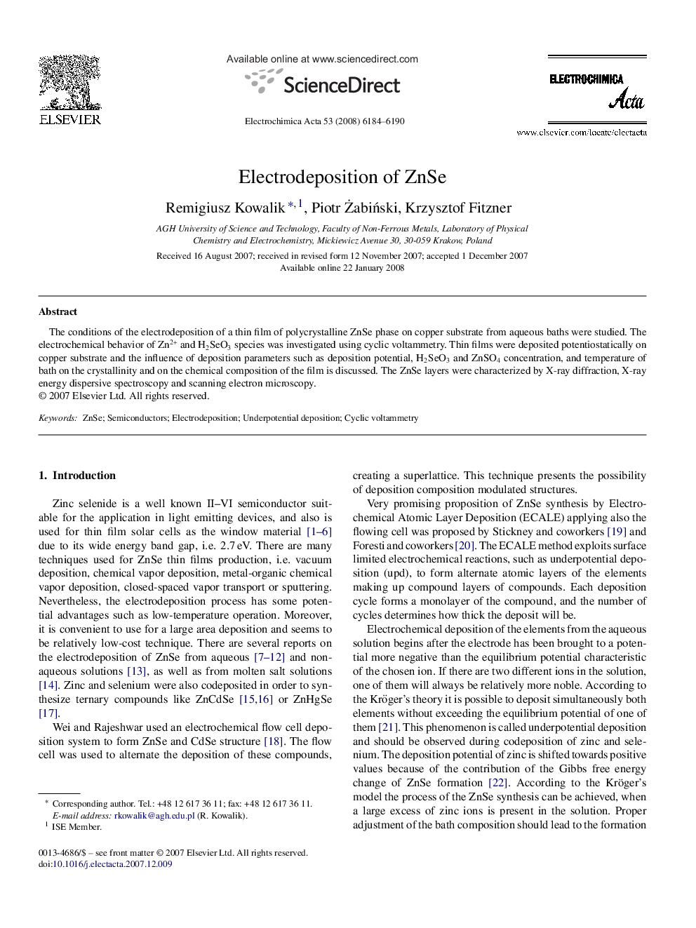 Electrodeposition of ZnSe