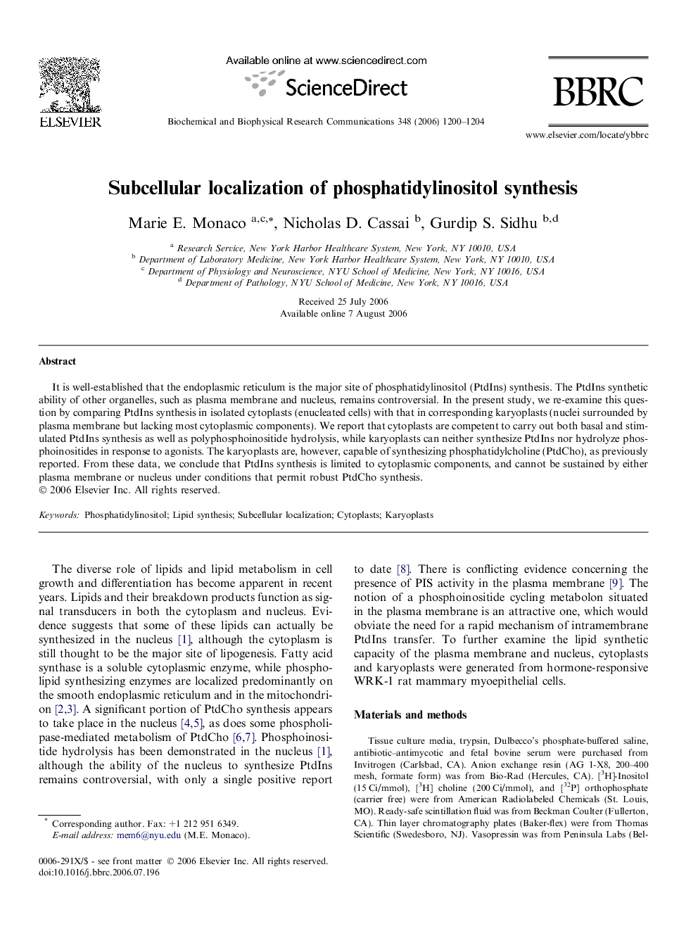 Subcellular localization of phosphatidylinositol synthesis