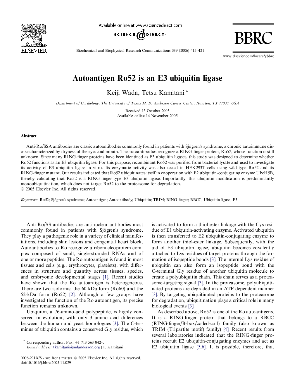 Autoantigen Ro52 is an E3 ubiquitin ligase