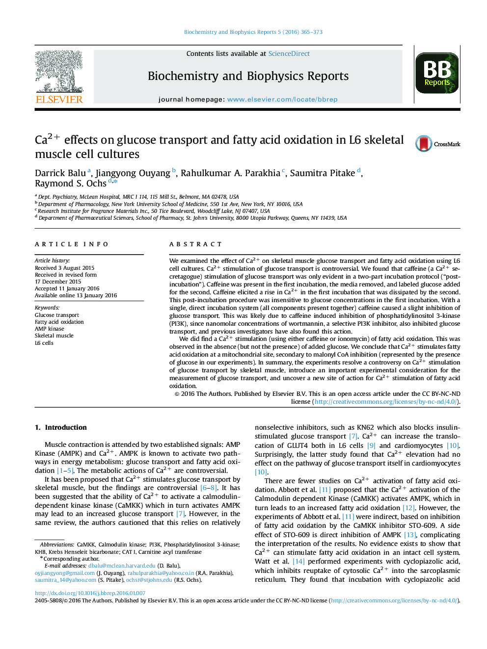 Ca2+ effects on glucose transport and fatty acid oxidation in L6 skeletal muscle cell cultures