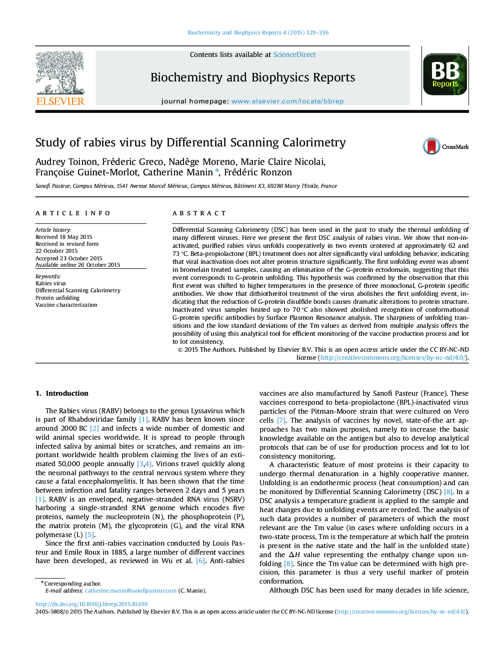 Study of rabies virus by Differential Scanning Calorimetry