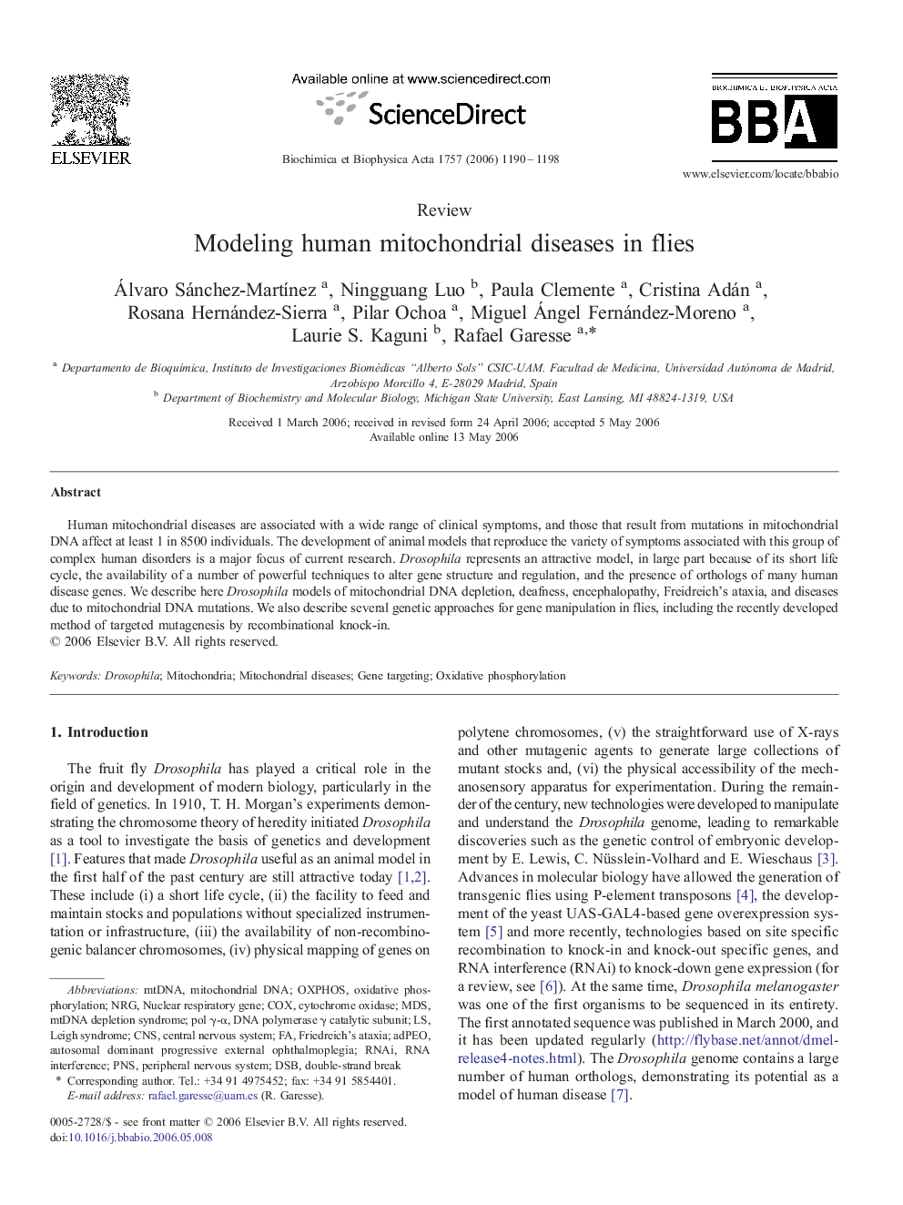 Modeling human mitochondrial diseases in flies