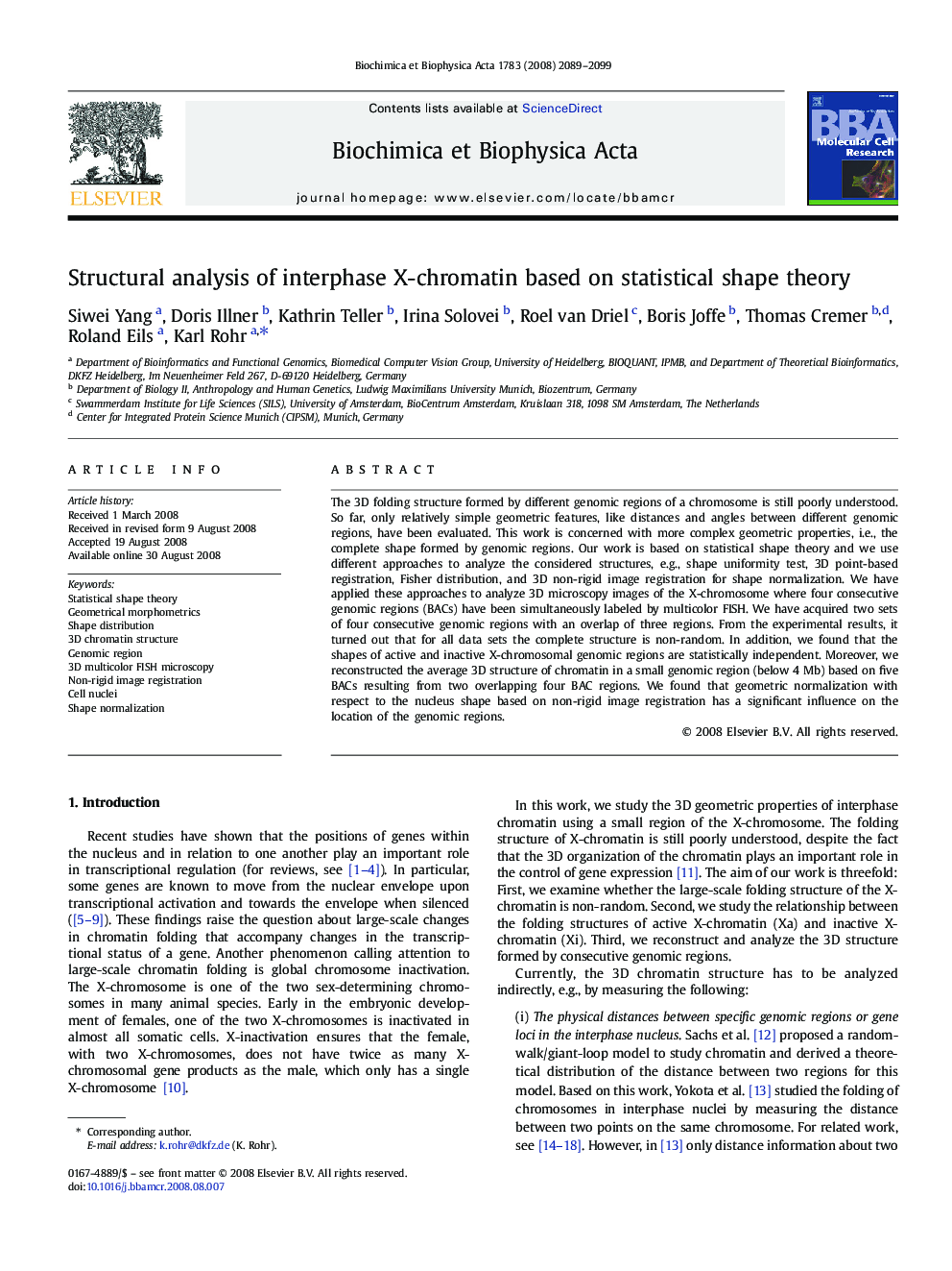 Structural analysis of interphase X-chromatin based on statistical shape theory