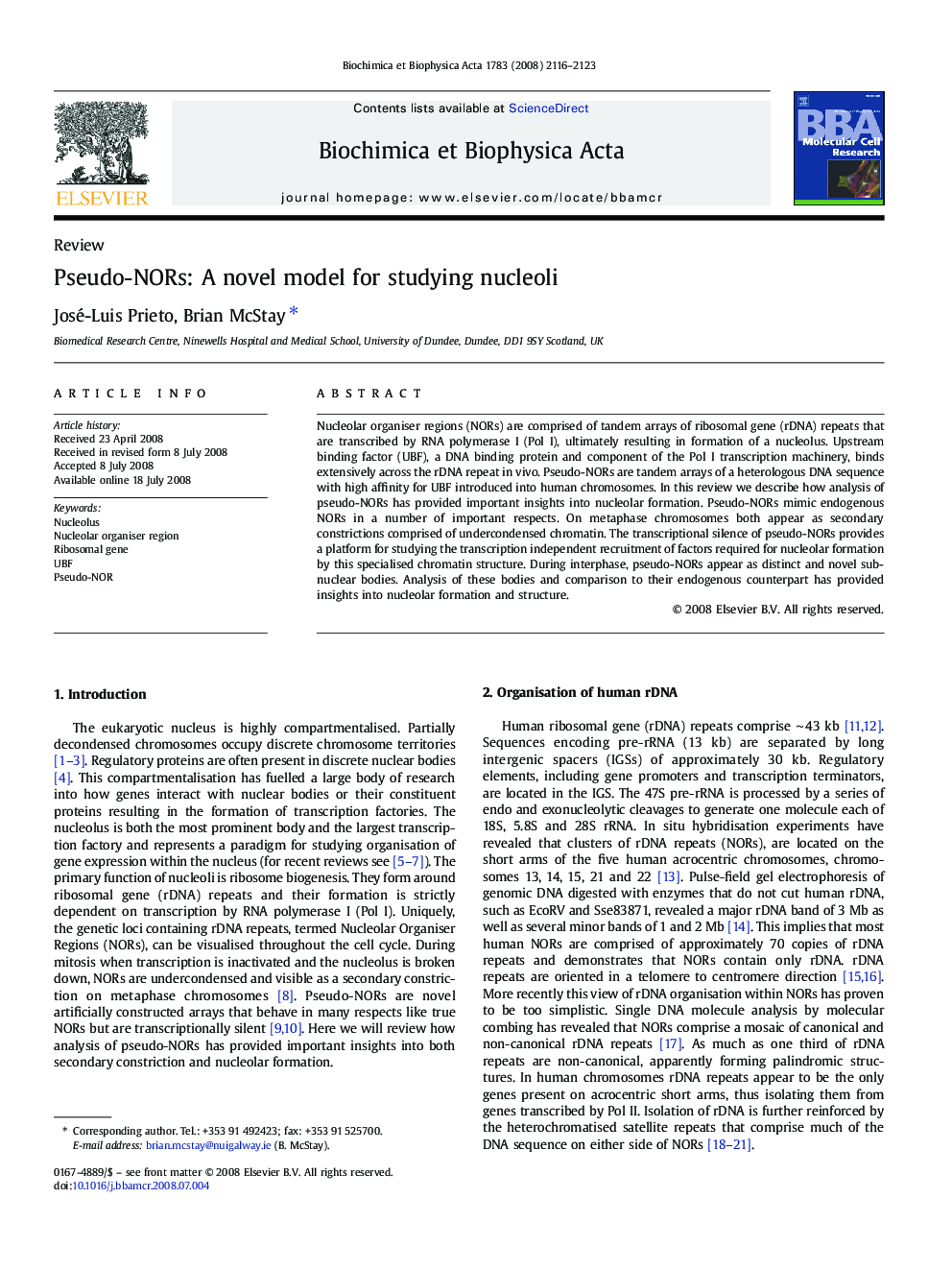 Pseudo-NORs: A novel model for studying nucleoli