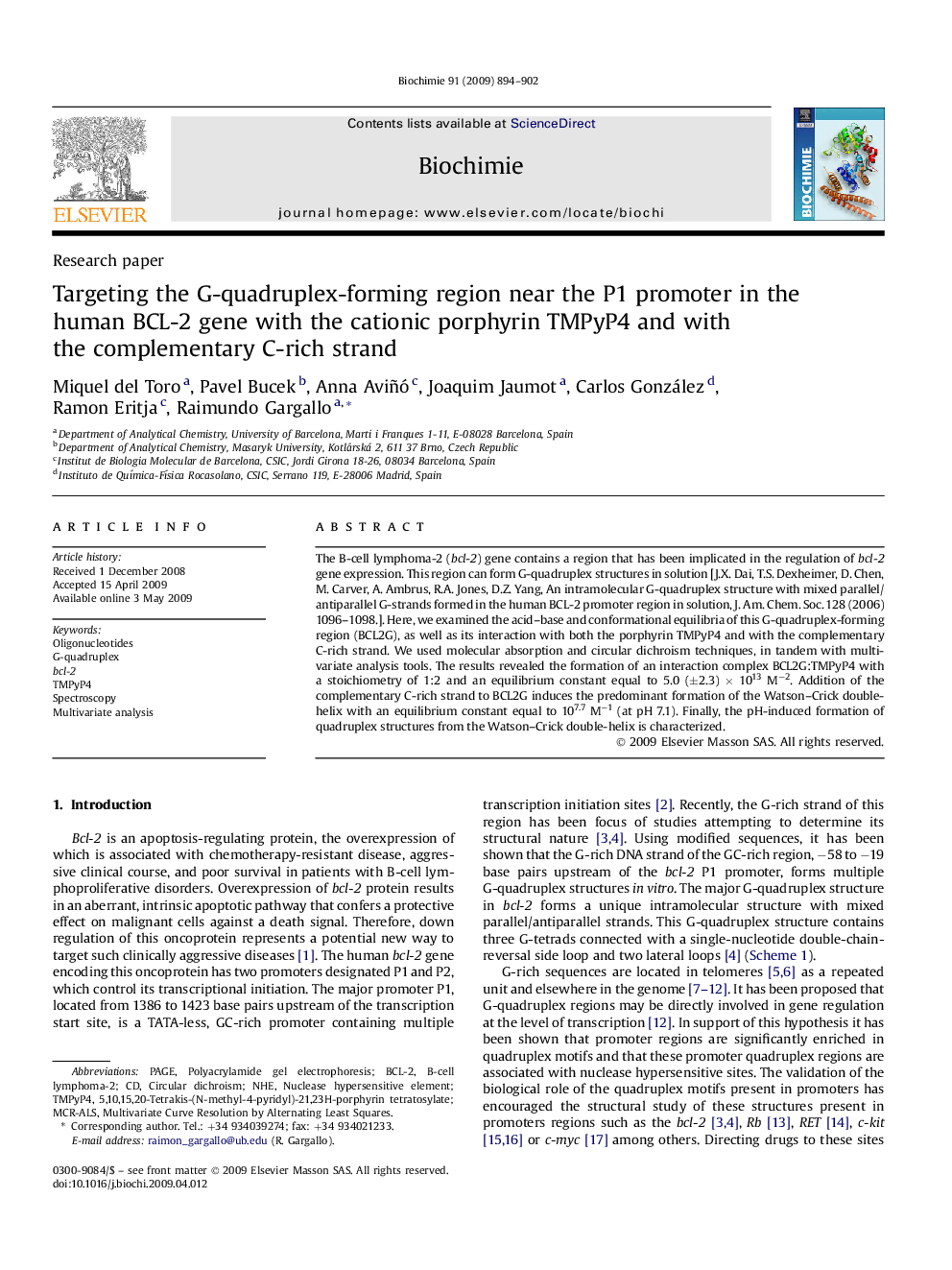 Targeting the G-quadruplex-forming region near the P1 promoter in the human BCL-2 gene with the cationic porphyrin TMPyP4 and with the complementary C-rich strand