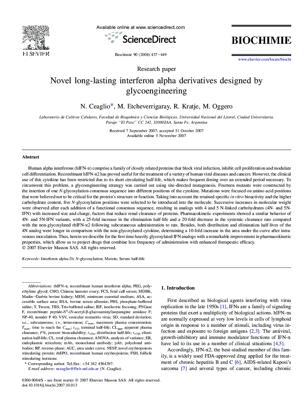 Novel long-lasting interferon alpha derivatives designed by glycoengineering