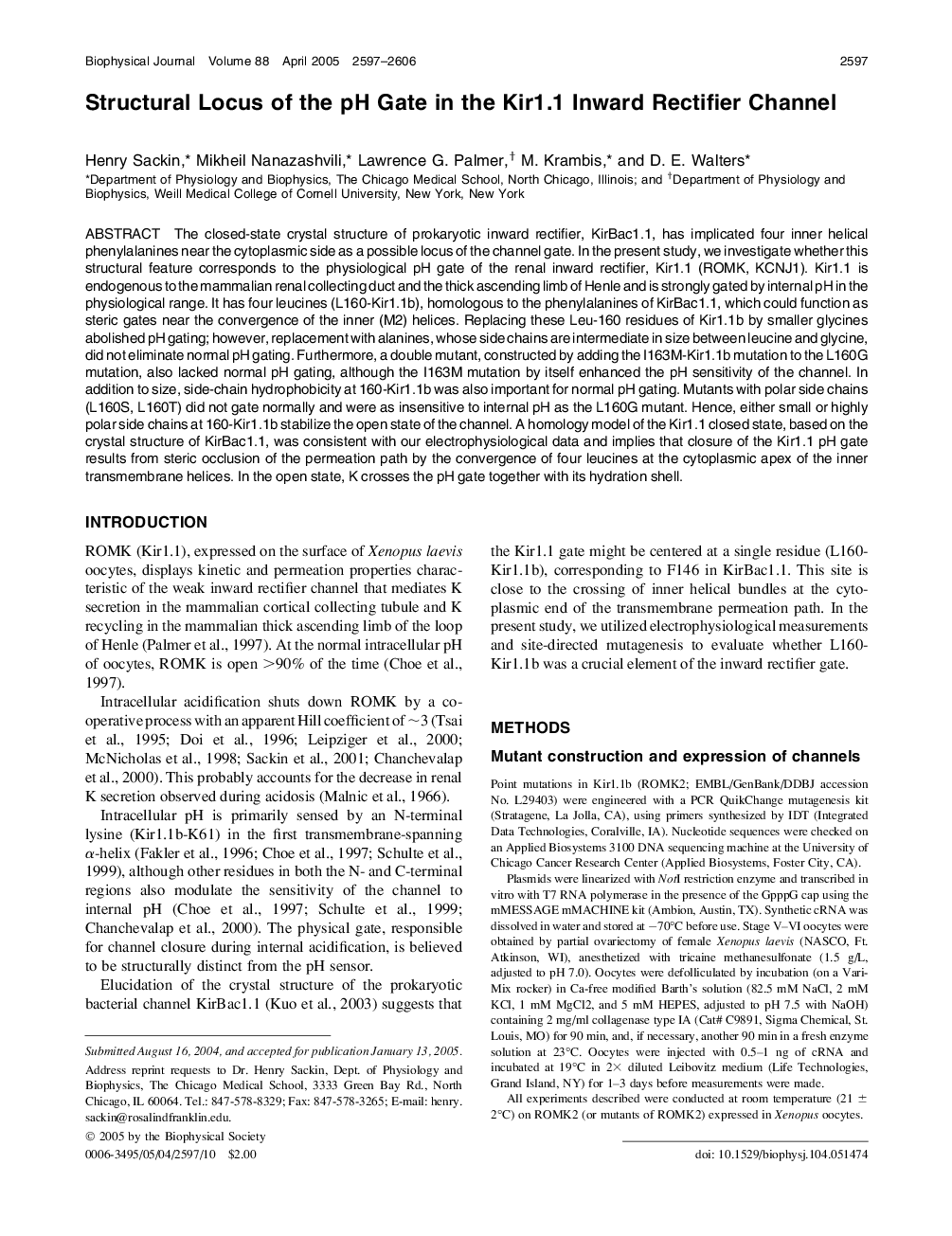 Structural Locus of the pH Gate in the Kir1.1 Inward Rectifier Channel