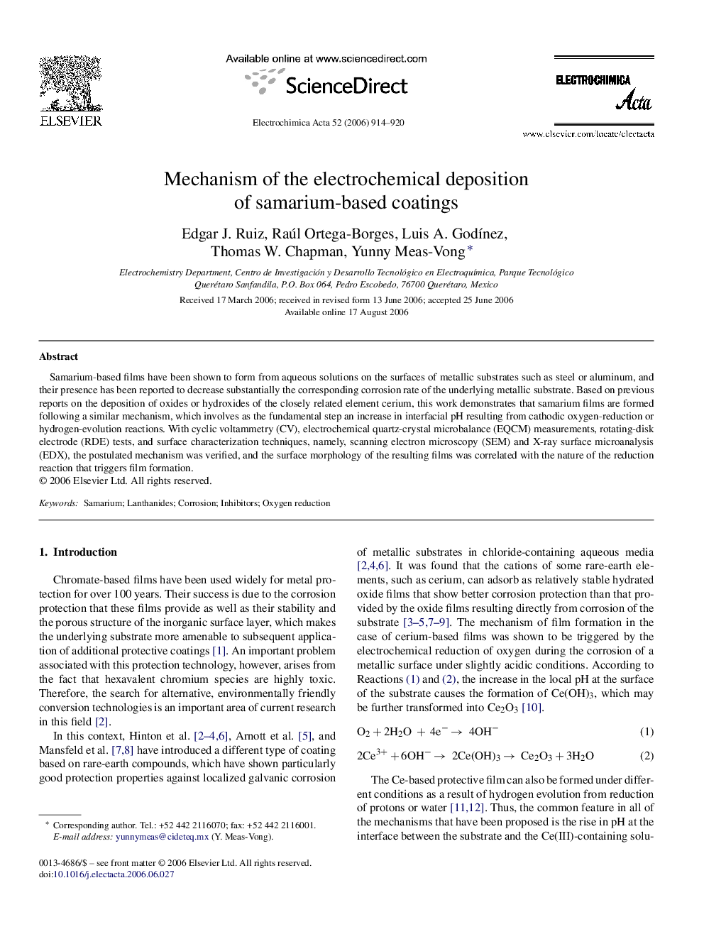 Mechanism of the electrochemical deposition of samarium-based coatings