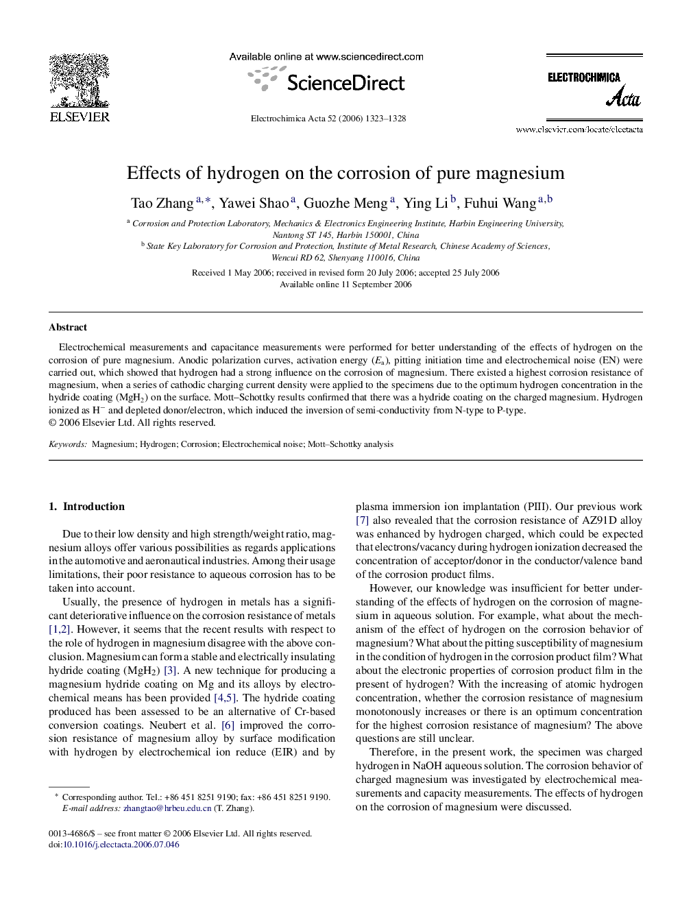 Effects of hydrogen on the corrosion of pure magnesium