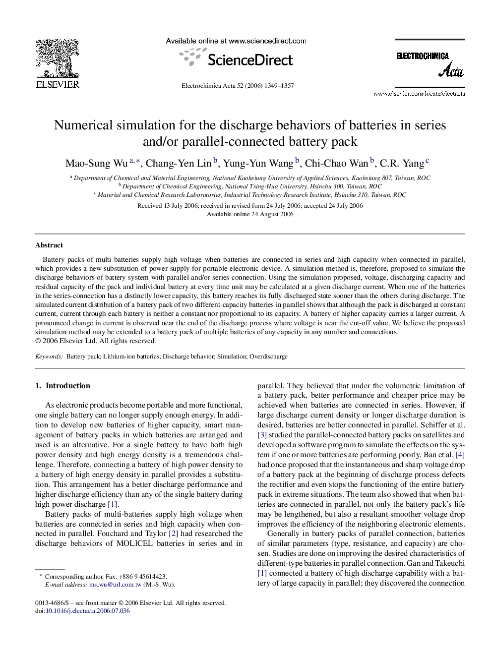 Numerical simulation for the discharge behaviors of batteries in series and/or parallel-connected battery pack