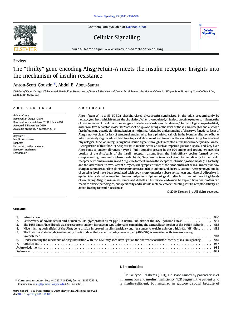 The “thrifty” gene encoding Ahsg/Fetuin-A meets the insulin receptor: Insights into the mechanism of insulin resistance