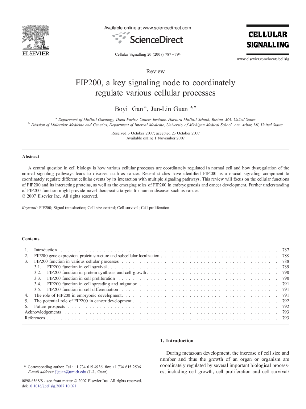 FIP200, a key signaling node to coordinately regulate various cellular processes