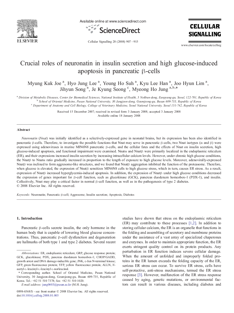 Crucial roles of neuronatin in insulin secretion and high glucose-induced apoptosis in pancreatic β-cells