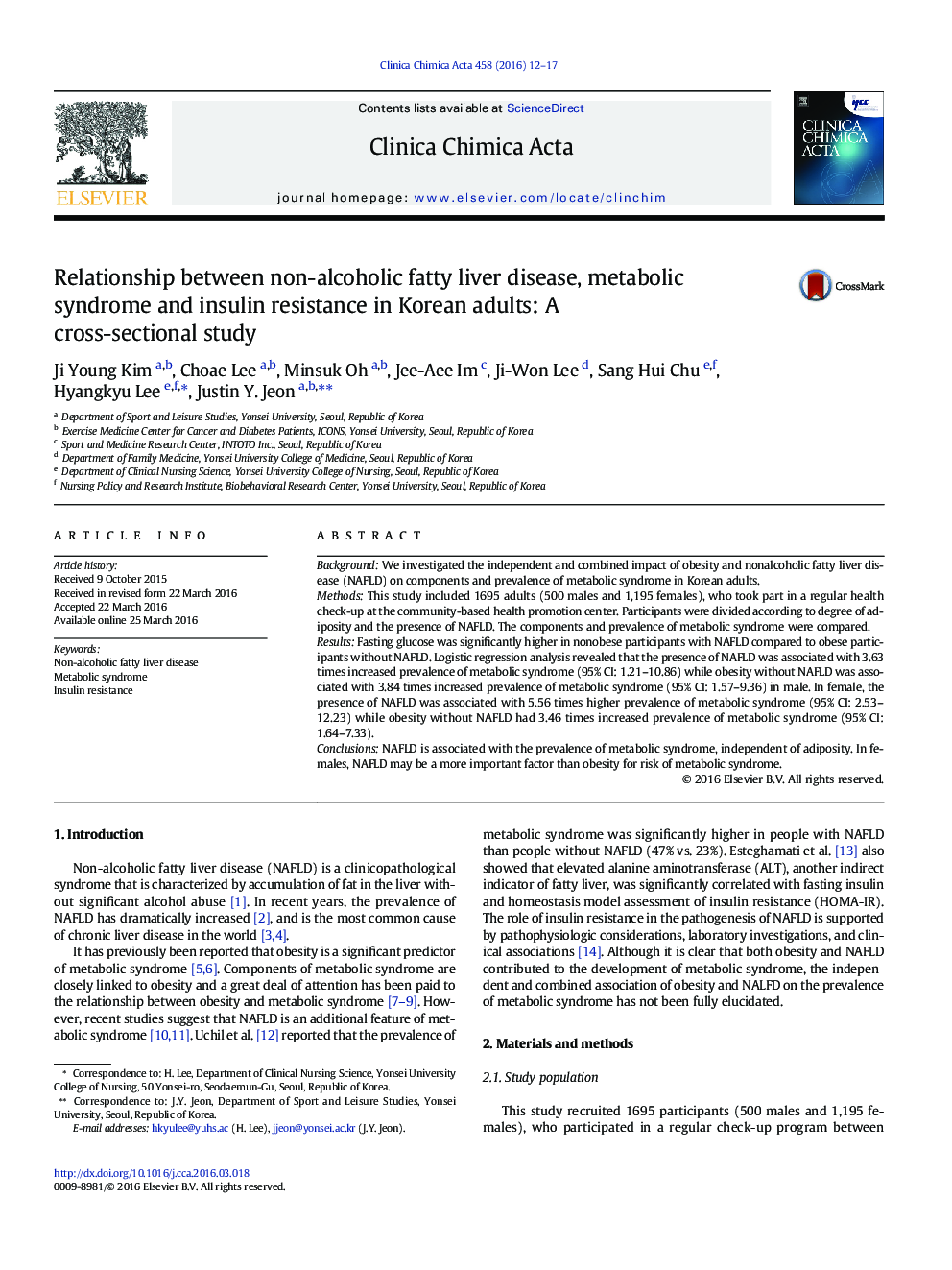 ارتباط بین بیماری کبد چرب غیرالکلی، سندرم متابولیک و مقاومت به انسولین در بزرگسالان کره ای: یک مطالعه مقطعی