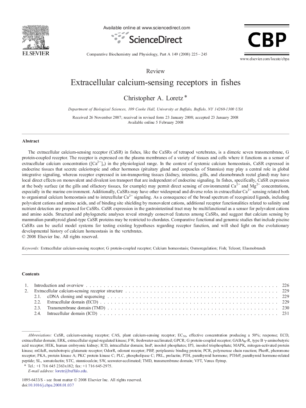 Extracellular calcium-sensing receptors in fishes