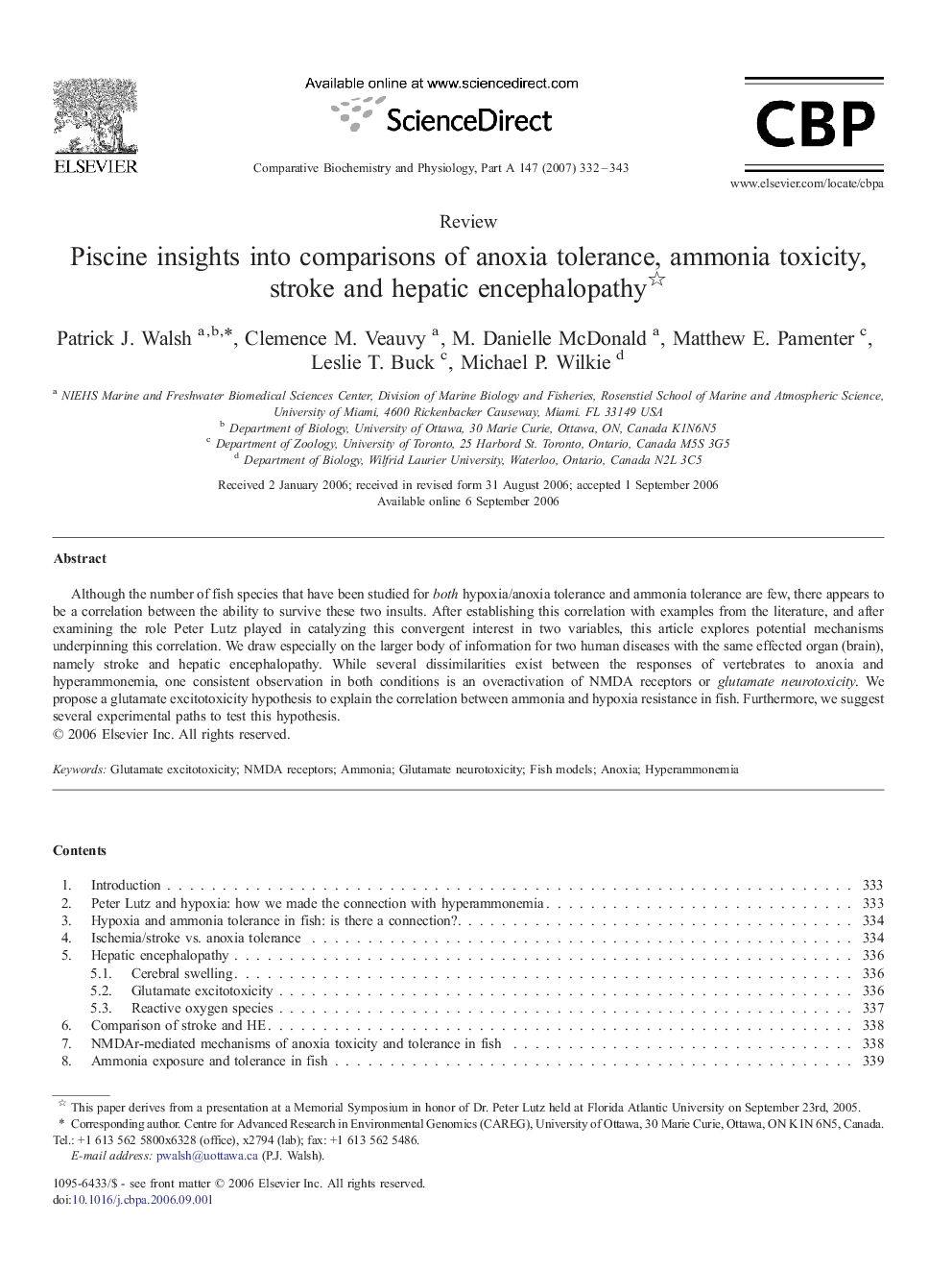 Piscine insights into comparisons of anoxia tolerance, ammonia toxicity, stroke and hepatic encephalopathy 