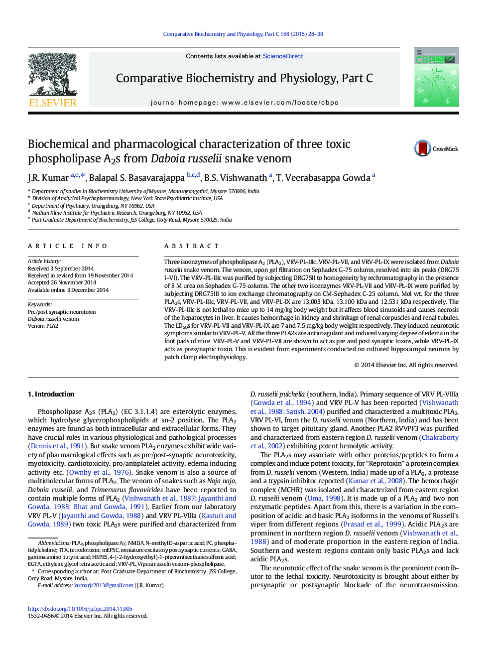 Biochemical and pharmacological characterization of three toxic phospholipase A2s from Daboia russelii snake venom