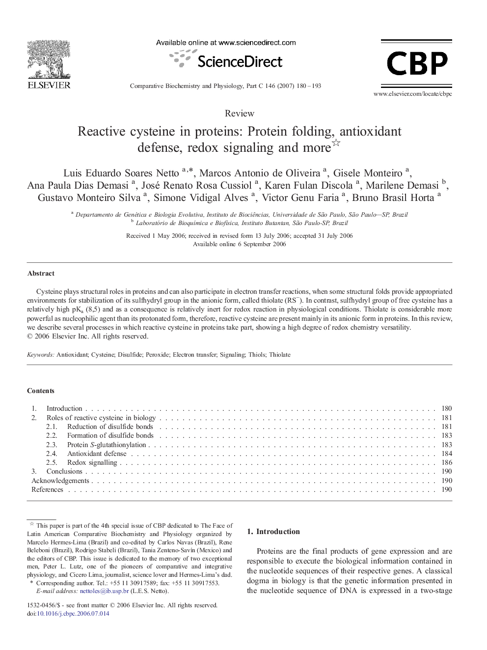 Reactive cysteine in proteins: Protein folding, antioxidant defense, redox signaling and more 