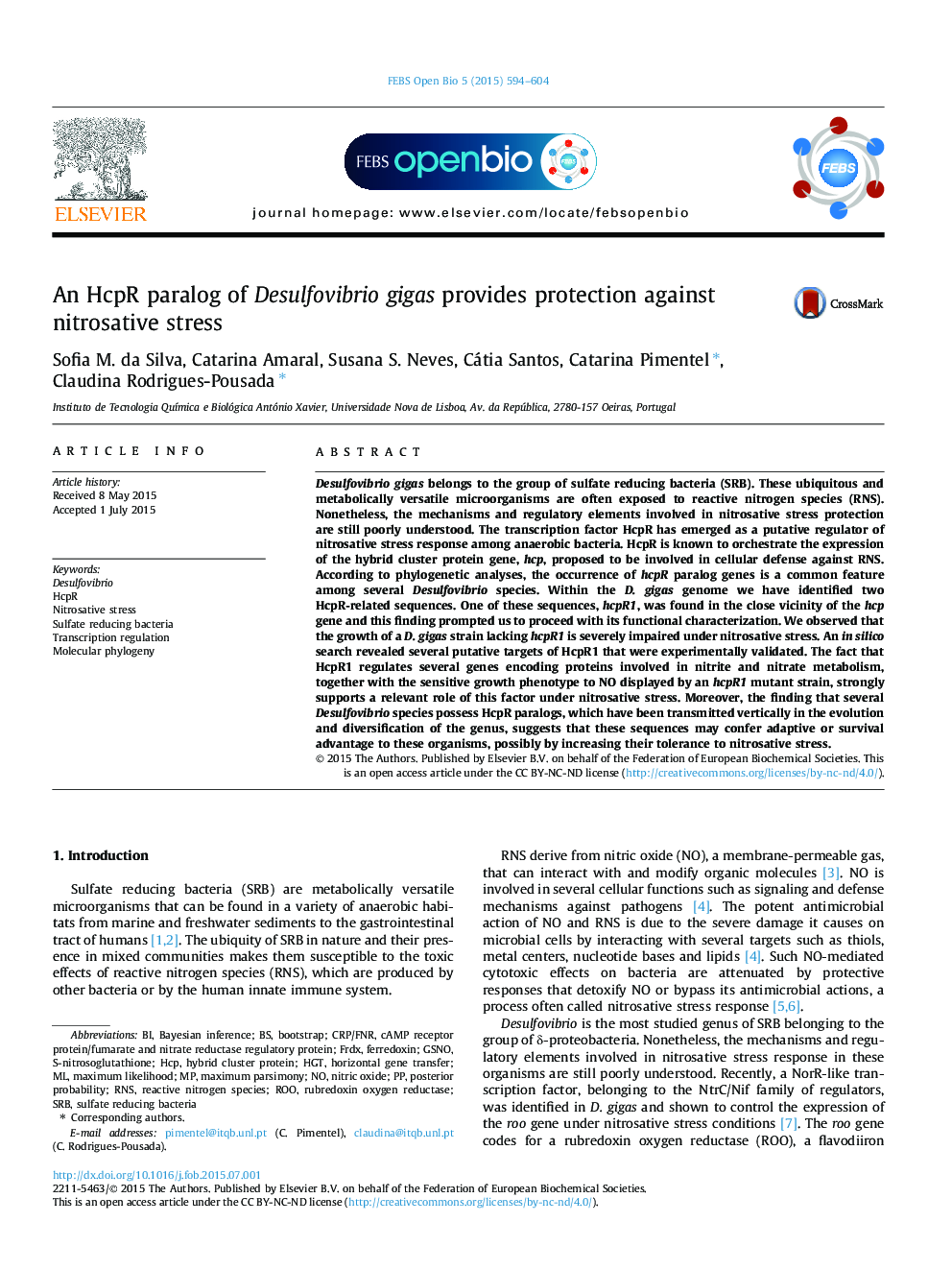 An HcpR paralog of Desulfovibrio gigas provides protection against nitrosative stress