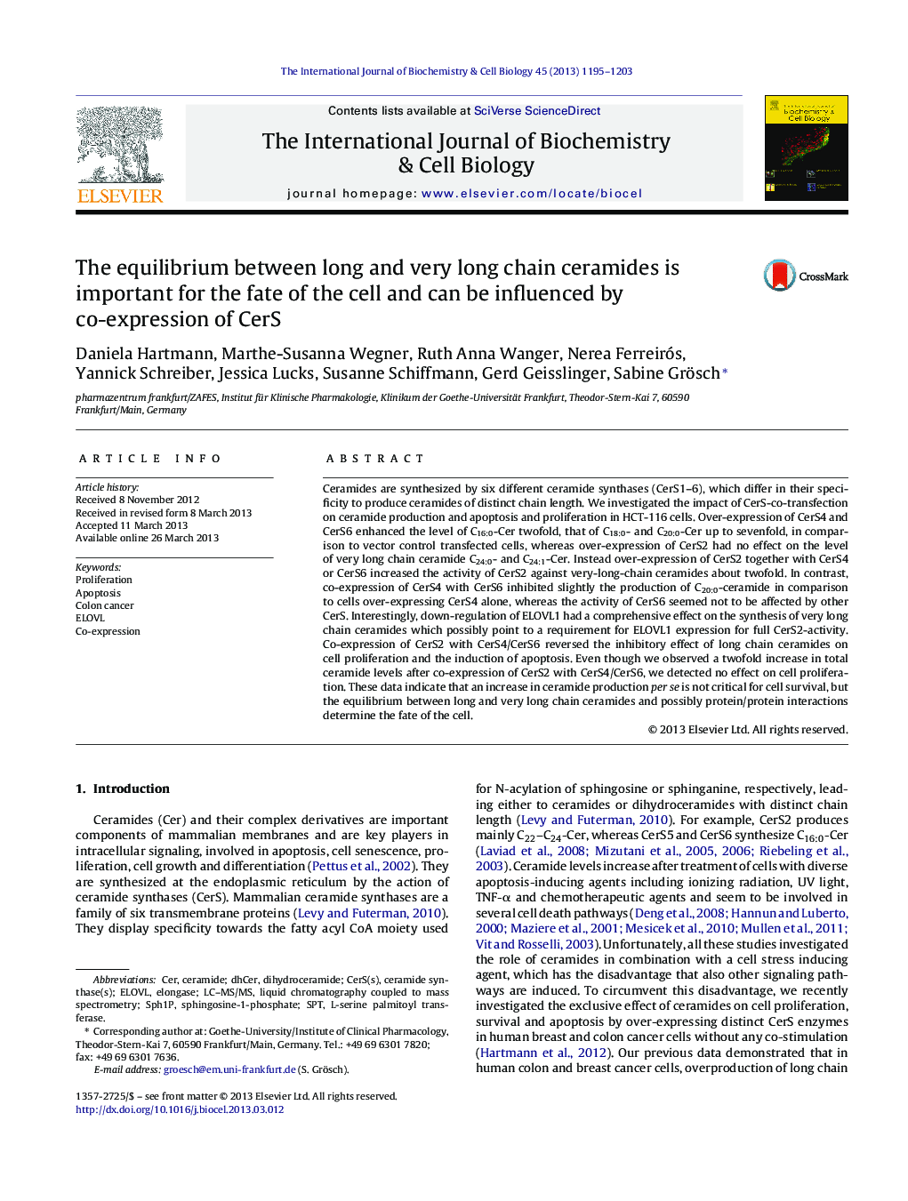 The equilibrium between long and very long chain ceramides is important for the fate of the cell and can be influenced by co-expression of CerS