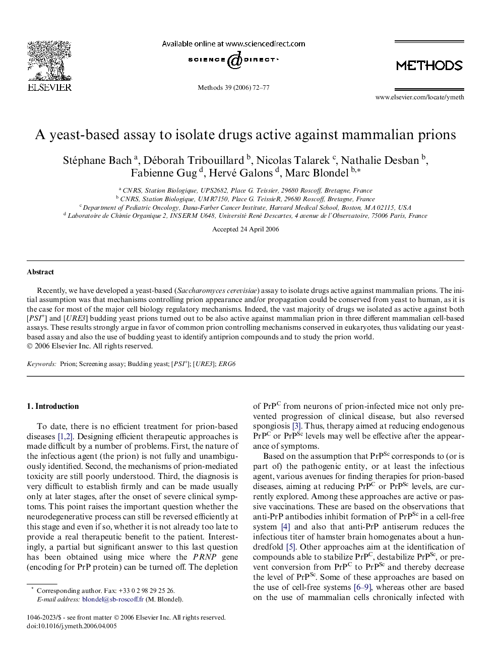 A yeast-based assay to isolate drugs active against mammalian prions