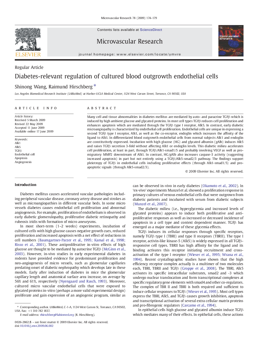 Diabetes-relevant regulation of cultured blood outgrowth endothelial cells