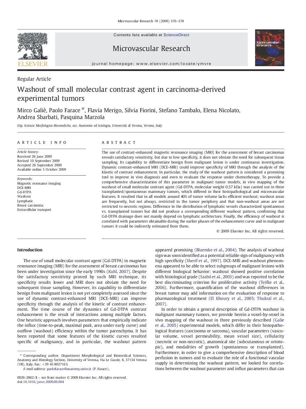 Washout of small molecular contrast agent in carcinoma-derived experimental tumors