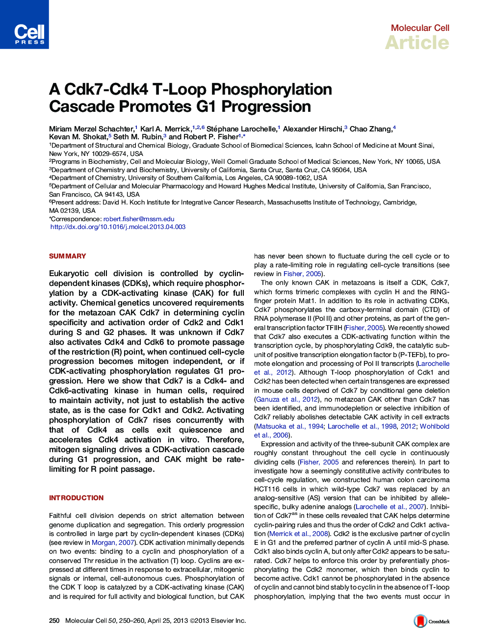 A Cdk7-Cdk4 T-Loop Phosphorylation Cascade Promotes G1 Progression