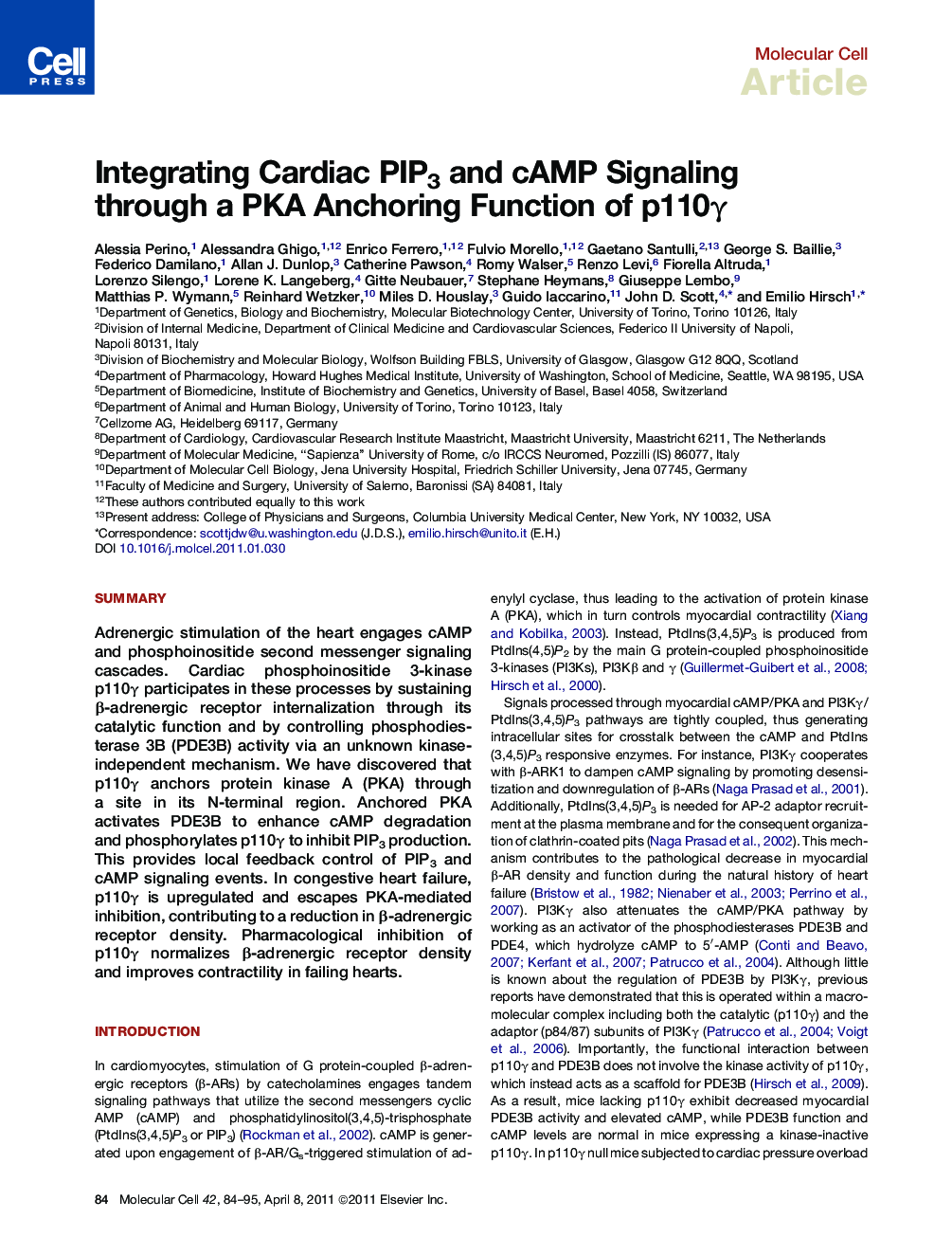 Integrating Cardiac PIP3 and cAMP Signaling through a PKA Anchoring Function of p110γ