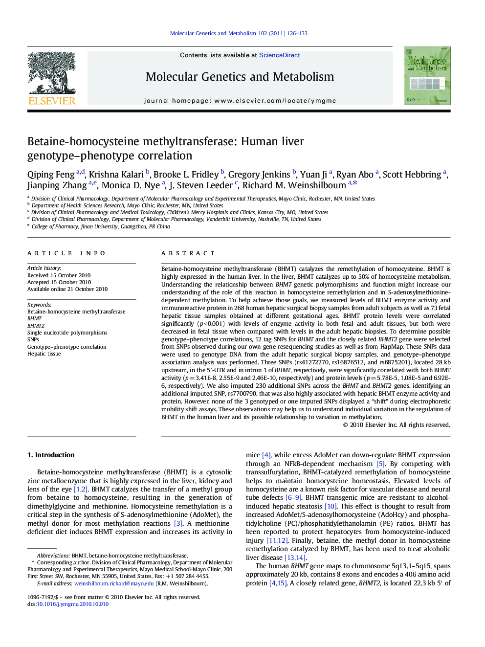 Betaine-homocysteine methyltransferase: Human liver genotype–phenotype correlation