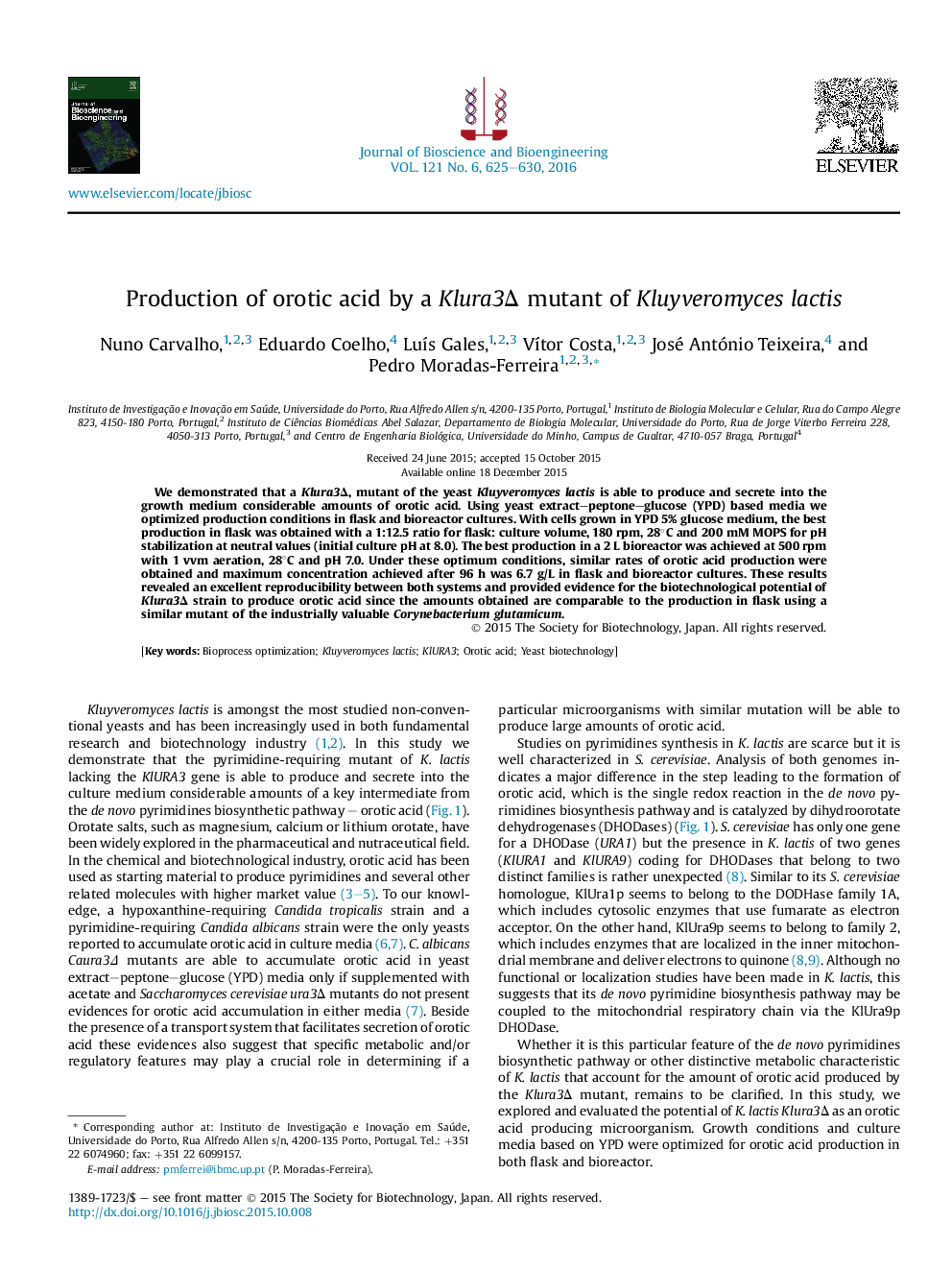 تولید  اسید های اوروتیک جهش یافته Klura3Δ زیرگروه لاکتیس Kluyveromyces