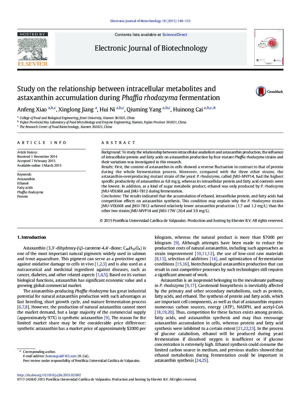 بررسی ارتباط بین متابولیتهای داخل سلولی و تجمع آساکسانتیین در فرایند تخمیر فافیه ردوزیمه 