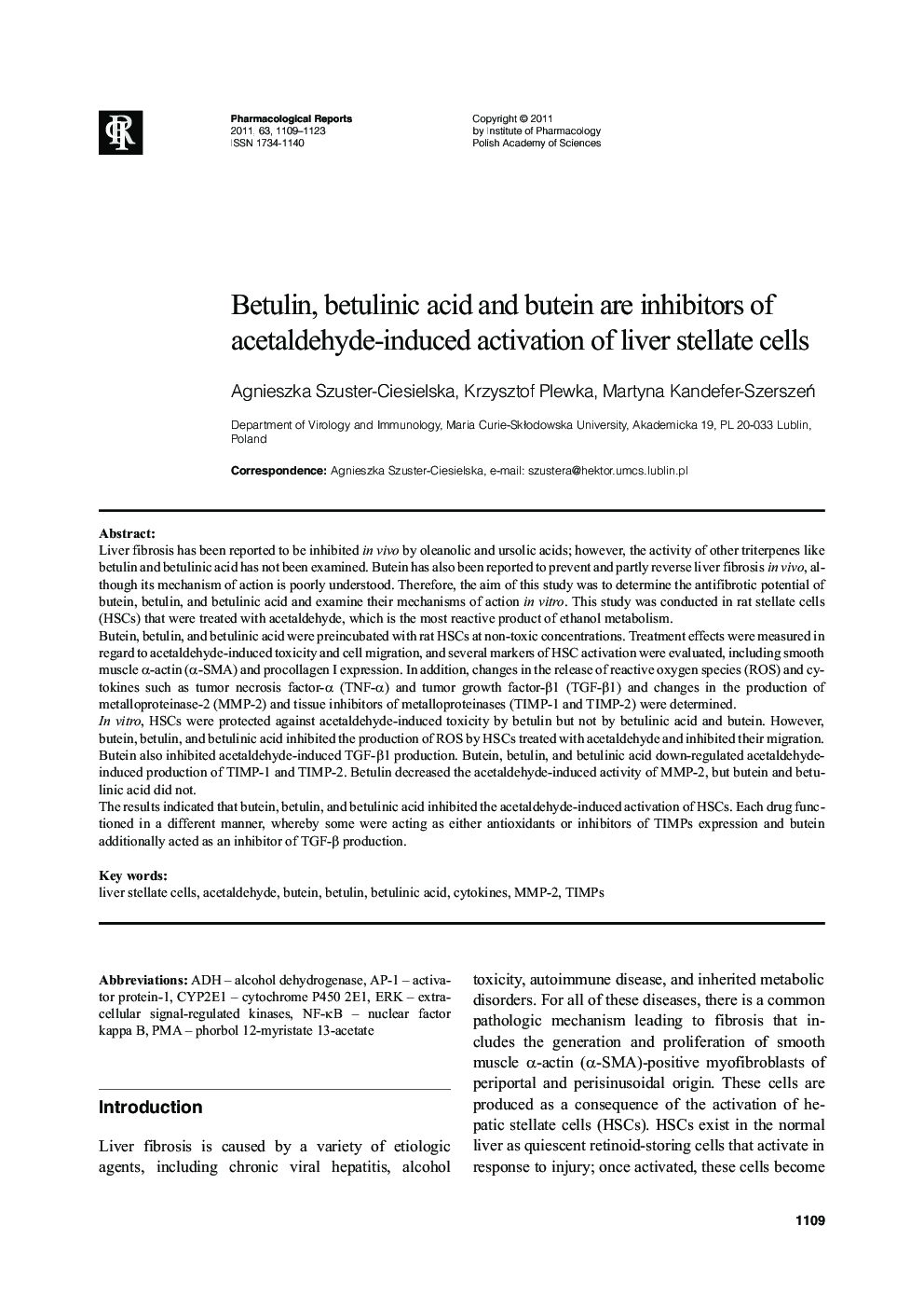 Betulin, betulinic acid and butein are inhibitors of acetaldehyde-induced activation of liver stellate cells