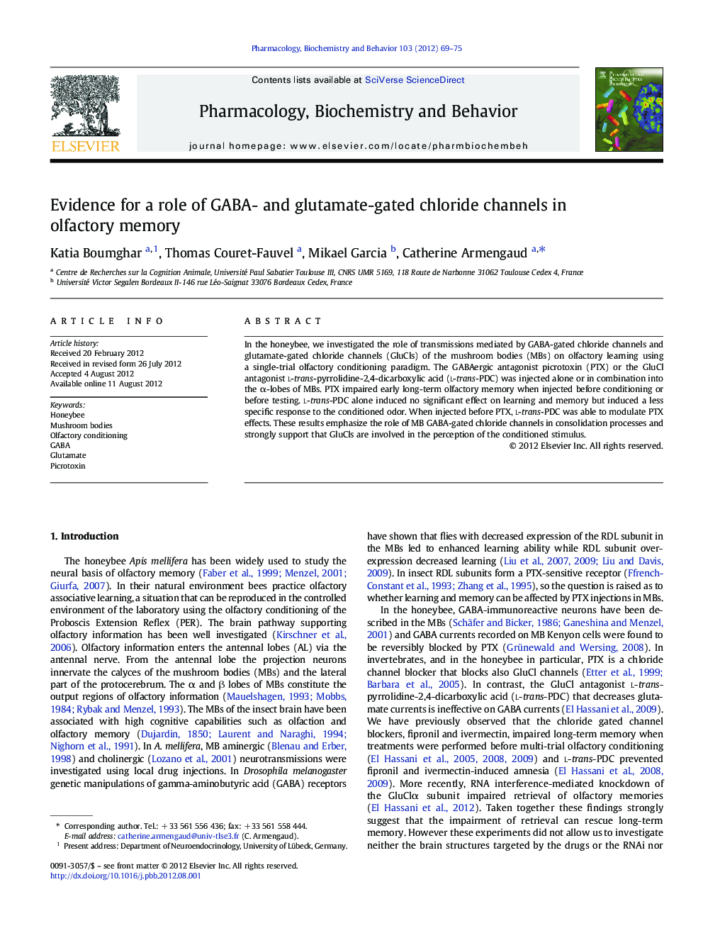 Evidence for a role of GABA- and glutamate-gated chloride channels in olfactory memory